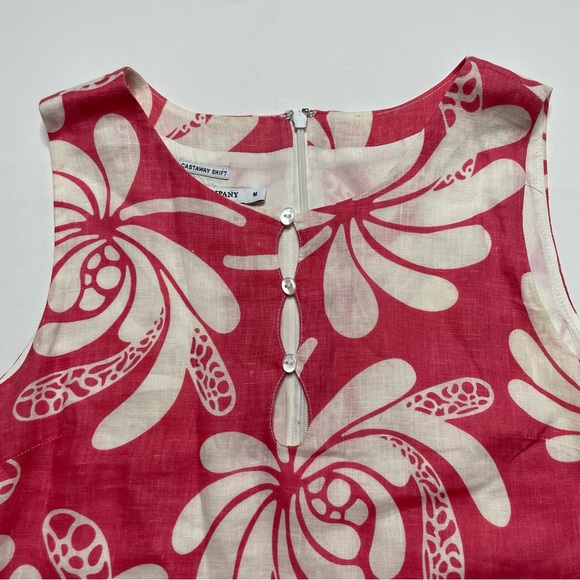 ISLAND COMPANY 100% Linen Castaway Shift Dress Pink White Tropical Floral Beach - Picture 5 of 7